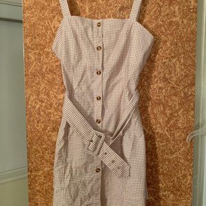 NEW white and tan plaid, button down, belted dress